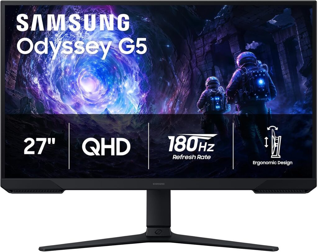 Samsung Odyssey G5 com fundo branco, fonte Amazon US
